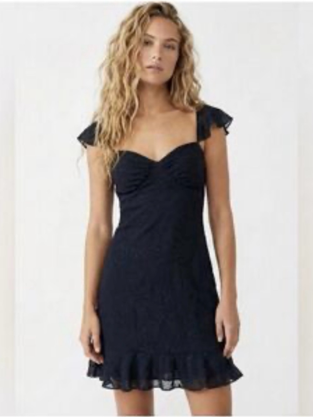 NWT Betsey Johnson Embroidered Black Ruffle Dress with Sweetheart Neckline. XL